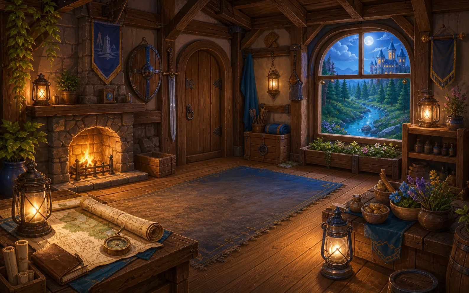 Ranger lodge interior — cozy kingdom building