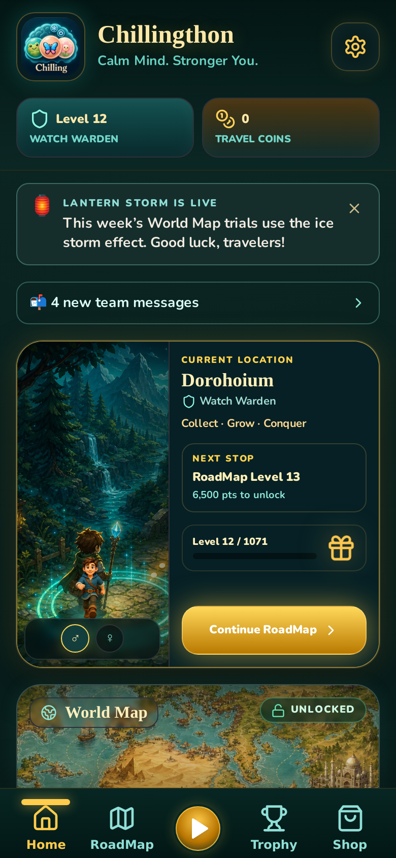 Chillingthon main menu in the Emerald Forest color theme